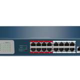 Get the Hikvision DS-3E0318P-E-M 16-Port Unmanaged PoE Ethernet Switch with gigabit uplink and SFP port, extended PoE reach, and robust performance — ideal for CCTV and network installations.